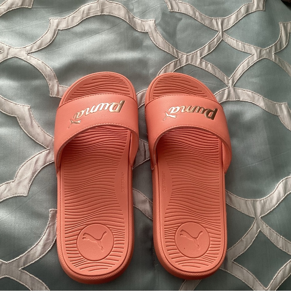 Puma Pink Slide Sandals with Textured Footbed